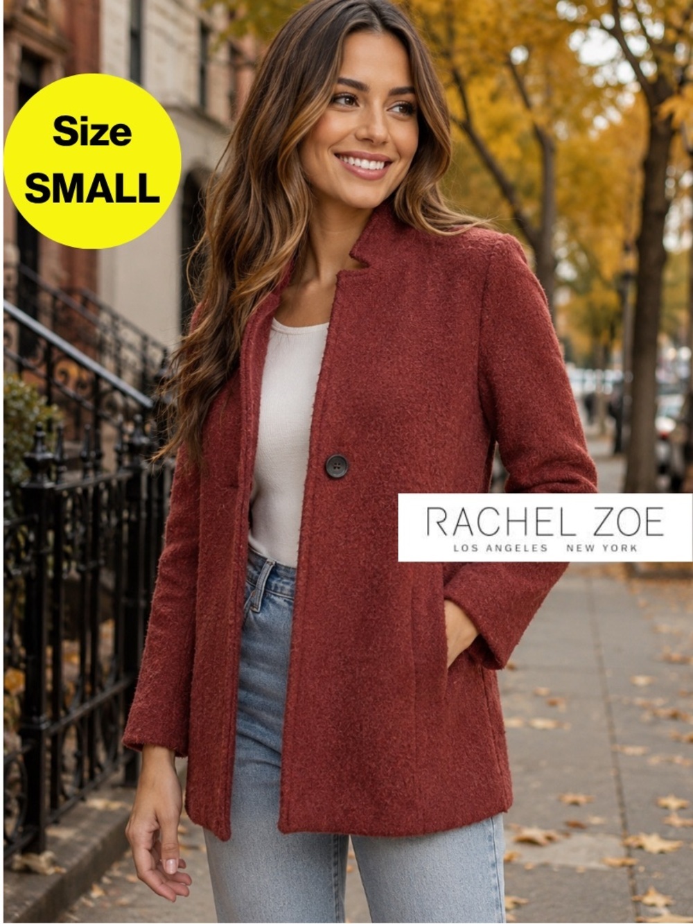 RACHEL ZOE ❤️ Deep Cinnamon Wool Women’s Cropped Jacket (Size Small)